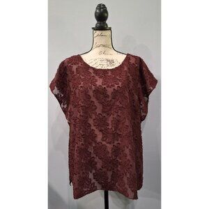 EUC 14th and Union Burgundy Embroidered Blouse/Sz. 3X